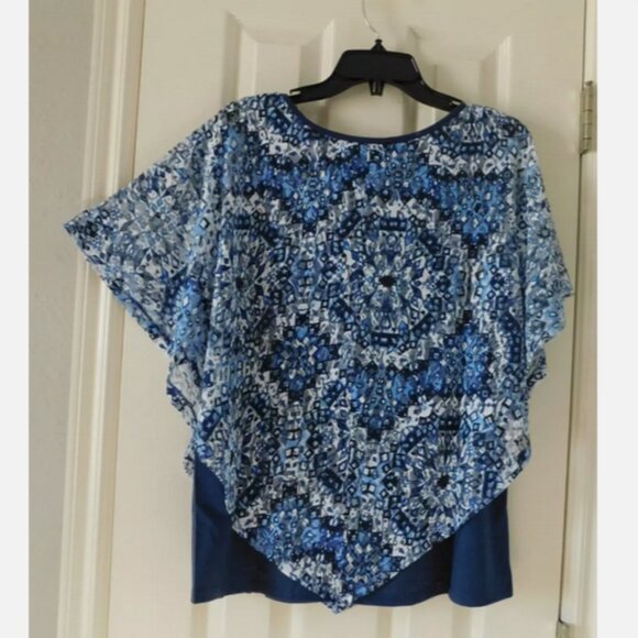 Zac &Rachel Top Draped Sleeveless Lace Layered Blue PXL NEW - Picture 5 of 7